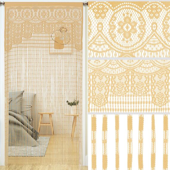YaoYue Makramee-Spitzen-Türvorhang für Türen, Raumteiler, Hippie-Fensterpaneel, Raumteiler, Wandschrank, Vorhänge für Schlafzimmer, Schrank, Türvorhänge (90 x 200 cm, Champagner), 2 Stück