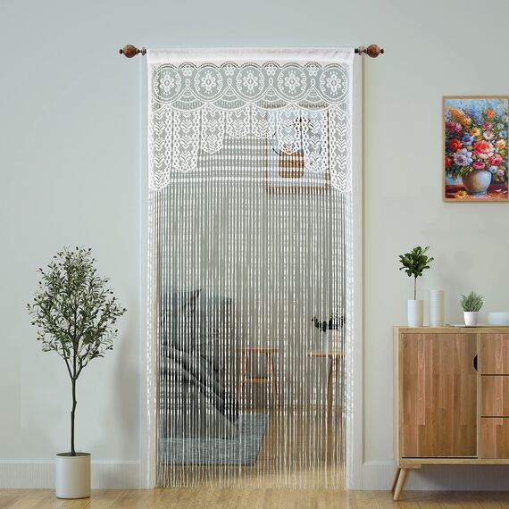Makramee-Spitzen-Türvorhang für Türen, Raumteiler, Hippie-Fensterpaneel, Raumteiler, Wandschrank, Vorhänge für Schlafzimmer, Schrank, Türvorhänge, Dekorationen (90 x 200 cm, weiß), 2 Stück