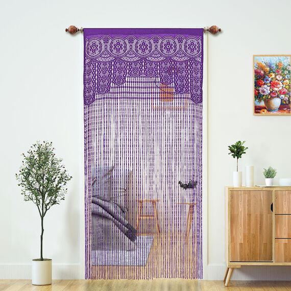 Makramee-Spitzen-Türvorhang für Türen, Raumteiler, Hippie-Fensterpaneel, Raumteiler, Wandschrank, Vorhänge für Schlafzimmer, Schrank, Türvorhänge, Dekorationen (35 x 200 cm, weiß), Violett, 2 Stück