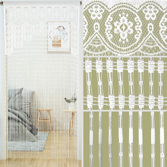 Makramee-Spitzen-Türvorhang für Türen, Raumteiler, Hippie-Fensterpaneel, Raumteiler, Wandschrank, Vorhänge für Schlafzimmer, Schrank, Türvorhänge, Dekorationen (90 x 200 cm, weiß), 2 Stück