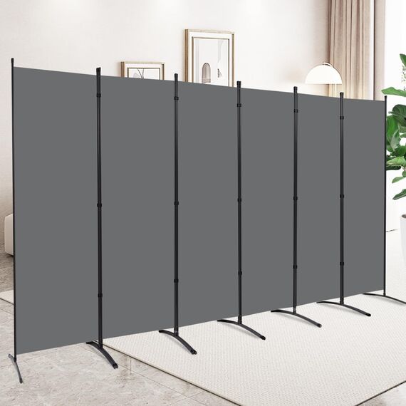 CHOSENM 6 Paneele Faltbare Sichtschutzwände, 1,8 m hohe Wandteiler mit Metallrahmen, freistehender Raumteiler für Büro Schlafzimmer Arbeitszimmer (6 Paneele, Grau)