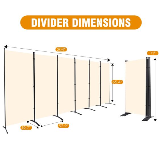 CHOSENM 6 Panel Faltbare Sichtschutz, 1,8 m hohe Wandteiler mit Metallrahmen, freistehender Raumteiler für Büro Schlafzimmer Arbeitszimmer (6 Paneele, Beige)