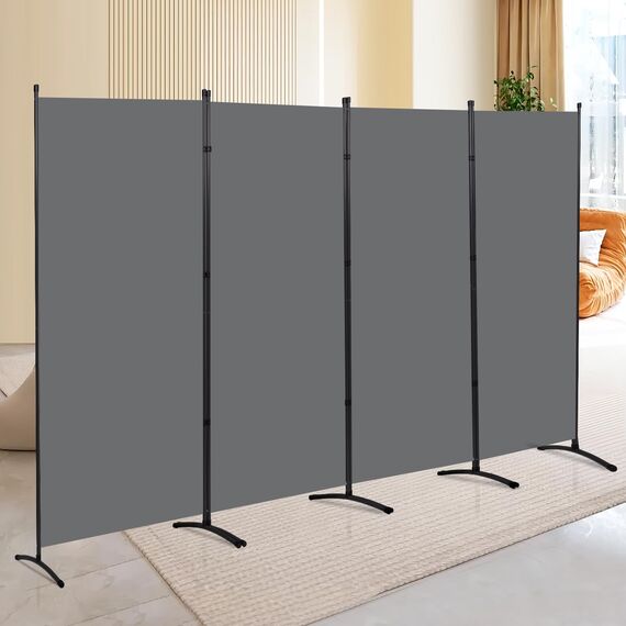 CHOSENM 4 Panel Folding Privacy Screens, 6 FT Tall Wall Divider with Metal Frame, Freistehender Raumteiler für Office Bedroom Study (4 Panel, Grau)