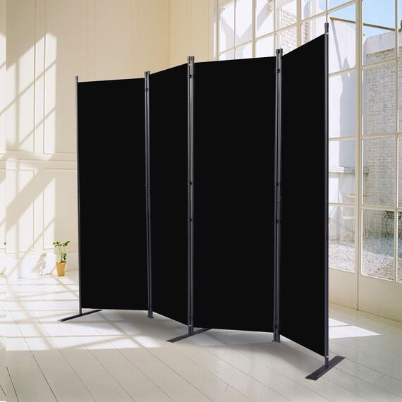 CHOSENM Raumteiler, 4 Paneele, faltbare Sichtschutzmatten mit breiteren Stützfüßen, 1,8 m tragbarer Raumteiler für Raumtrenner, 223,5 cm B x 180,3 cm H, Schwarz