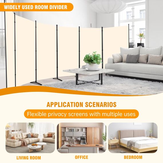 CHOSENM 6 Panel Faltbare Sichtschutz, 1,8 m hohe Wandteiler mit Metallrahmen, freistehender Raumteiler für Büro Schlafzimmer Arbeitszimmer (6 Paneele, Beige)