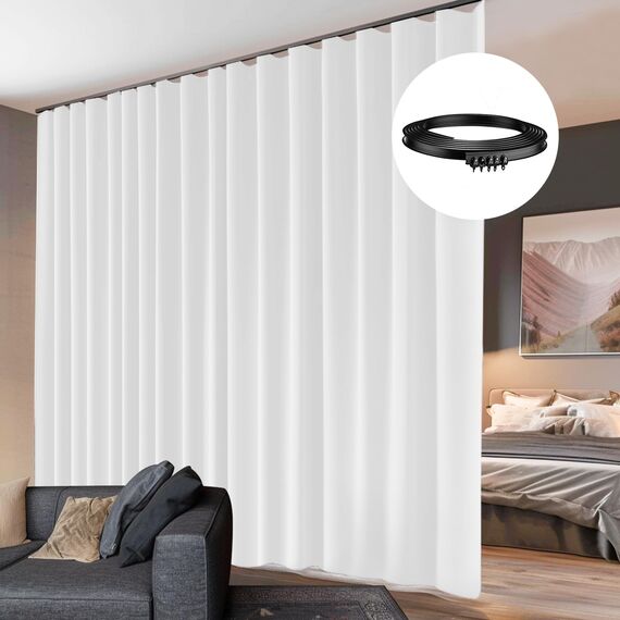 hoeflife Raumteiler, Verdunkelungsvorhänge, Schiene, Deckenmontage, Deckenschiene für Vorhang, Wohnzimmer, Schlafzimmer, Trennwände, Vorhänge, 1 Paneel B 100 x H 108 cm, weißer Vorhang und schwarze