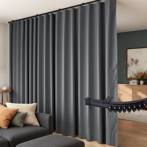 Raumteiler Vorhänge Flexible Deckenschienen Set Vorhangschiene Deckenhalterung Verdunkelungsvorhang für Schlafzimmer Wohnzimmer Deckenvorhangstange Sichtschutz Trennwände Paneele B100 x H84 Grau Drape