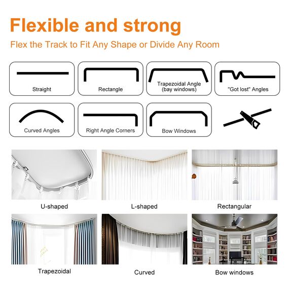 Raumteiler-Vorhänge, flexible Deckenschienen, Vorhangschiene, Deckenmontage, Verdunkelungsvorhang für Wohnzimmer, Schlafzimmer, Deckenvorhangstange, Sichtschutz, Trennwände, Paneele, B 180 x H 84