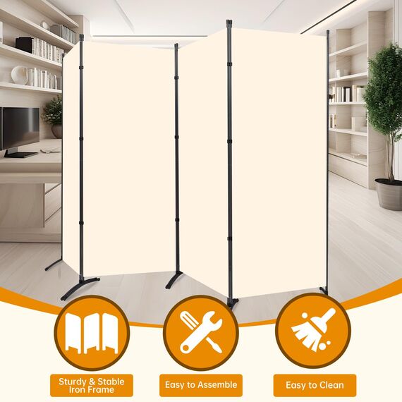 CHOSENM 4 Panel Folding Privacy Screens, 6 FT Tall Wall Divider with Metal Frame, Freistehender Raumteiler für Office Bedroom Study (4 Panel, Beige)