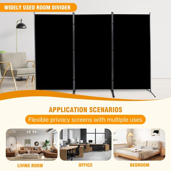 CHOSENM 3 Panel Folding Privacy Screens, 6 FT Tall Wall Divider with Metal Frame, Freistehender Raumteiler für Office Bedroom Study (3 Panel, Black)