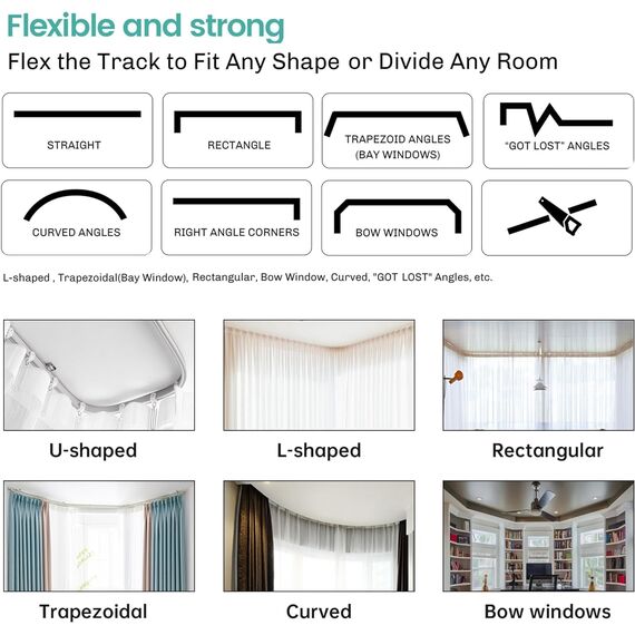 hoeflife Raumteiler, Verdunkelungsvorhänge, Schiene, Deckenmontage, Deckenschiene für Vorhang, Wohnzimmer, Schlafzimmer, Trennwände, Vorhänge, 1 Paneel B 100 x H 108 cm, weißer Vorhang und schwarze