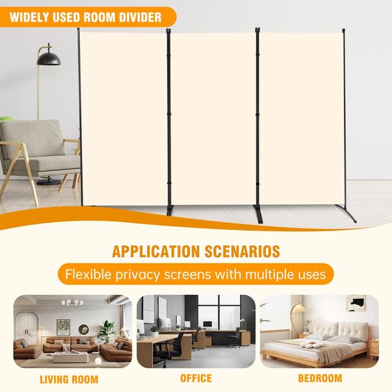 CHOSENM 3 Panel Folding Privacy Screens, 6 FT Tall Wall Divider with Metal Frame, Freistehender Raumteiler für Office Bedroom Study (3 Panel, Beige)