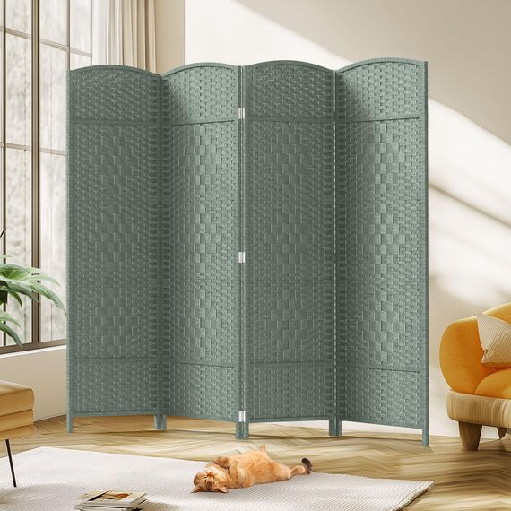 JOSTYLE Faltbarer Sichtschutz Raumteiler, 4 Paneele, 1,8 m hoch, freistehend, extra breit, Rattan, Raumteiler, Trennwand, Trennwände, Grau