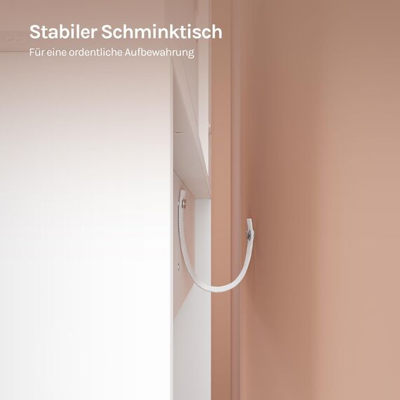 WOLTU Schminktisch mit Beleuchtung LED und Steckdosen, USB-A/USB-C, Schminktisch mit Spiegel, 2 Schubladen & 4 Ablagen, Moderner Frisiertisch für Schlafzimmer, 90x40 cm, Holz, Weiß