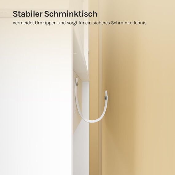 WOLTU Schminktisch, mit Beleuchtung LED, Einstellbarer Helligkeit, Schminktisch mit Großer Spiegel, Frisiertisch mit 2 Schubladen, 4 offene Ablagen, modern für Schlafzimmer, Weiß Holz