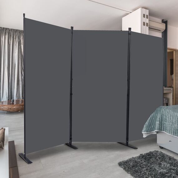 CHOSENM Raumteiler, 3 Paneele, faltbare Sichtschutzmatten mit breiteren Stützfüßen, 1,8 m tragbarer Raumteiler für Raumtrenner, 259,1 cm B x 180,3 cm H, Grau