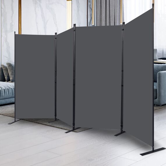 CHOSENM Raumteiler, 4 Paneele, faltbare Sichtschutzmatten, stehende Trennwand mit breiteren Stützfüßen, 1,8 m, tragbarer Raumteiler für Raumtrenner, 345,4 cm B x 180,3 cm H, grau