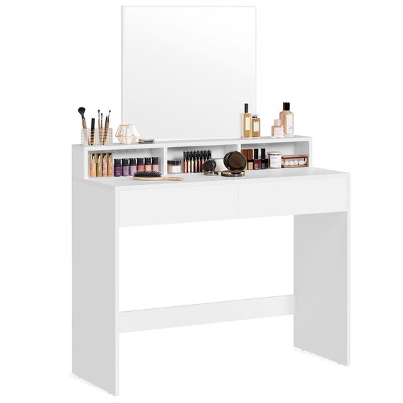 VASAGLE Dressing Table with Large Mirror,100x40x140cm, weihnachten, White RDT163W01