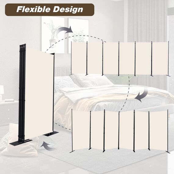 CHOSENM Raumteiler, 6 Paneele, faltbare Sichtschutzmatten mit breiteren Stützfüßen, 1,8 m tragbarer Raumteiler für Raumtrenner, 518,2 cm B x 180,3 cm H, Beige