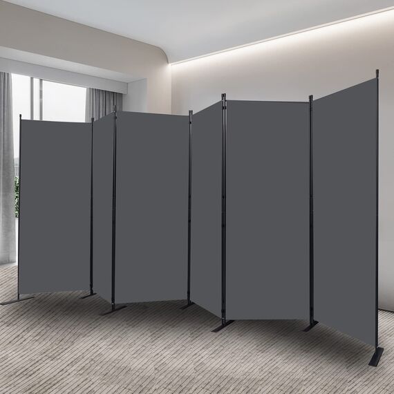 CHOSENM Raumteiler, 6 Paneele, faltbare Sichtschutzmatten mit breiteren Stützfüßen, 1,8 m tragbarer Raumteiler für Raumtrenner, 518,2 cm B x 180,3 cm H, Grau