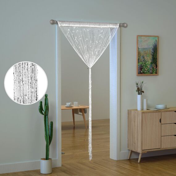 Transcosy Fadenvorhänge für Türen, glitzernde Perlenvorhänge, Tür, glitzernde Perlen, Vorhang, offener Schrank, Wäsche, zum Aufhängen, Hippie-Glitzerperlen, Fenster, Mädchen, Weiß, 99 x 200 cm, 4