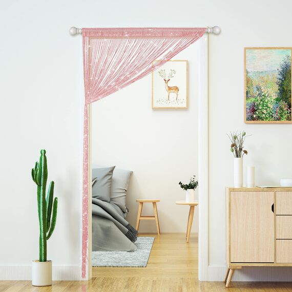Fadenvorhänge für Türen, glitzernde Perlenvorhänge, Tür, glitzernde Perlen, Vorhang, offener Schrank, Wäsche, zum Aufhängen, Hippie-Glitzer-Perlen, Fenster, Mädchen, Panel, Hellrosa, 99 x 200 cm