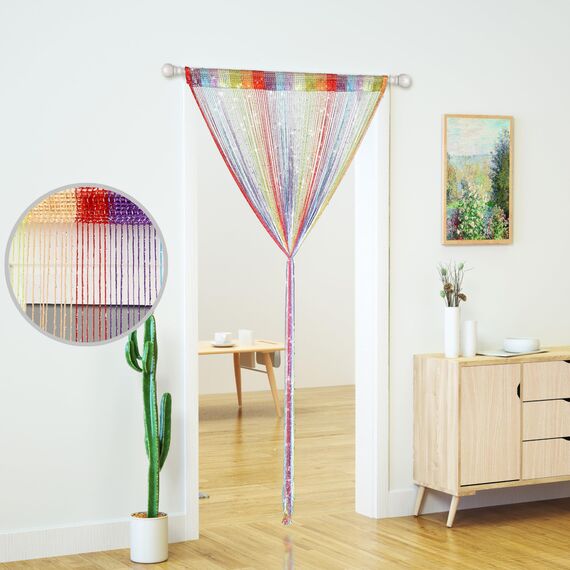 Türfadenvorhänge, Wohnzimmer-Trennwand, zum Aufhängen an der Tür, Hippie-Pailletten, Fransenvorhang, Schrank, Fenster, Wandpaneele, Küche, Party-Dekorationen, Quasten-Bildschirm (2, Regenbogen)