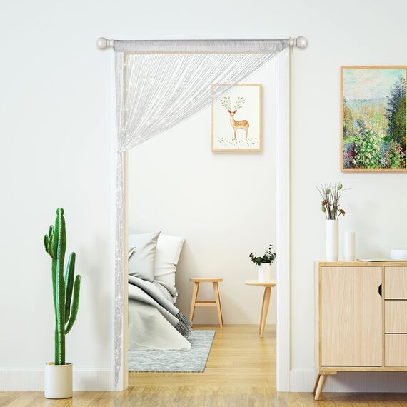 Transcosy Fadenvorhänge für Türen, glitzernde Perlenvorhänge, Tür, glitzernde Perlen, Vorhang, offener Schrank, Wäsche, zum Aufhängen, Hippie-Glitzer-Perlen, Fenster, Mädchen, Silber, 99 x 200 cm, 4