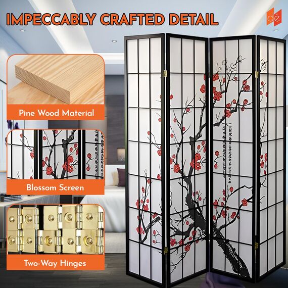 Schwarz 4 Panel Plum Blossom Screen Raumteiler