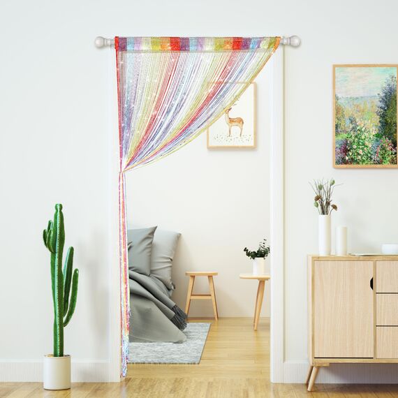 Türfadenvorhänge, Wohnzimmer-Trennwand, zum Aufhängen an der Tür, Hippie-Pailletten, Fransenvorhang, Schrank, Fenster, Wandpaneele, Küche, Party-Dekorationen, Quasten-Bildschirm (2, Regenbogen)