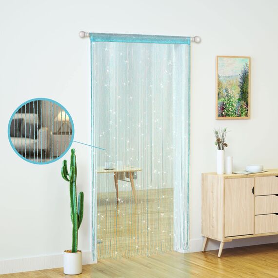 Fadenvorhänge für Türen, glitzernde Perlenvorhänge, Tür, glitzernde Perlen, Vorhang, offener Schrank, Wäsche, zum Aufhängen, Hippie-Glitzerperlen, Fenster, Mädchen, Blau, 99 x 200 cm, 2 Stück