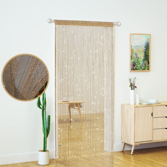 Türvorhang, Raumteiler, Schlafzimmer, Tür, Hippie-Pailletten-Dekor, Fransenvorhang, Schrank, Fenster, Wandpaneele, Küche, Party, Dekorationen, Quaste, Bildschirm, Boho (Champagner, 99 x 200 cm)