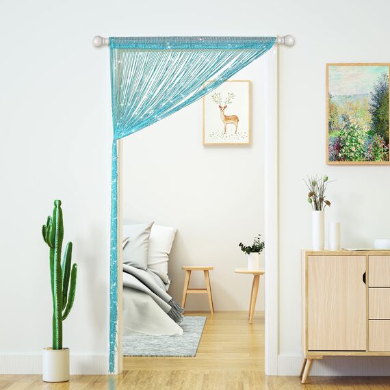 Fadenvorhänge für Türen, glitzernde Perlenvorhänge, Tür, glitzernde Perlen, Vorhang, offener Schrank, Wäsche, zum Aufhängen, Hippie-Glitzerperlen, Fenster, Mädchen, Blau, 99 x 200 cm, 2 Stück