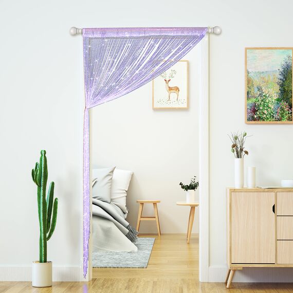 Türschnurvorhänge, Wohnzimmer, Schlafzimmer, Tür, hängend, Hippie-Pailletten-Dekor, Fransenvorhang, Schrank, Fenster, Wandpaneele, Küche, Party, Dekoration, Quaste, Boho Bling (lila, 1 Stück)