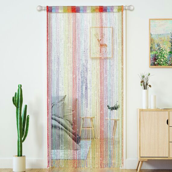 Türfadenvorhänge, Wohnzimmer-Trennwand, zum Aufhängen an der Tür, Hippie-Pailletten, Fransenvorhang, Schrank, Fenster, Wandpaneele, Küche, Party-Dekorationen, Quasten-Bildschirm (2, Regenbogen)