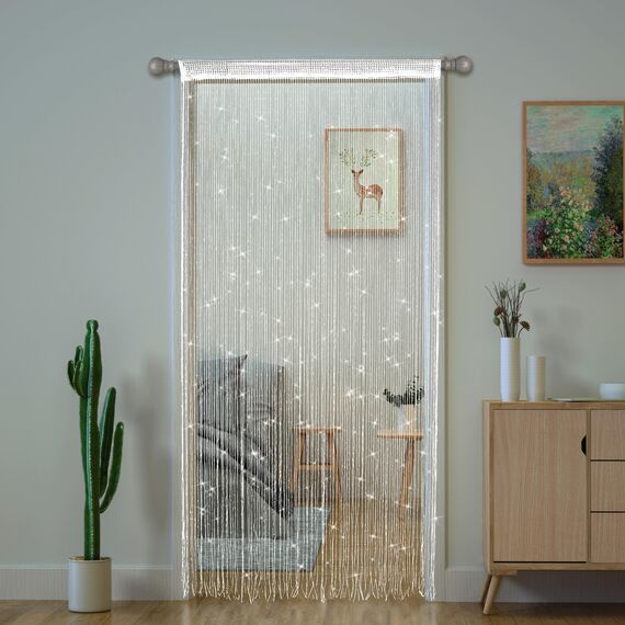 Transcosy Fadenvorhänge für Türen, glitzernde Perlenvorhänge, Tür, glitzernde Perlen, Vorhang, offener Schrank, Wäsche, zum Aufhängen, Hippie-Glitzerperlen, Fenster, Mädchen, Weiß, 99 x 200 cm, 4