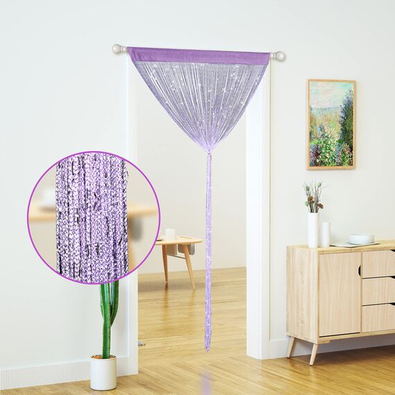 4 Stück Tür-Fadenvorhänge, Wohnzimmer-Trennwand, Schlafzimmer, Tür, hängende Hippie-Pailletten-Dekoration, Fransenvorhang, Schrank, Fenster, Wandpaneele, Küchenparty, Boho (lila, 99x200 cm)