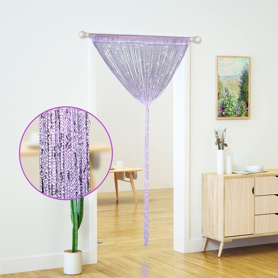 Türschnurvorhänge, Wohnzimmer, Schlafzimmer, Tür, hängend, Hippie-Pailletten-Dekor, Fransenvorhang, Schrank, Fenster, Wandpaneele, Küche, Party, Dekoration, Quaste, Boho Bling (lila, 2 Stück)