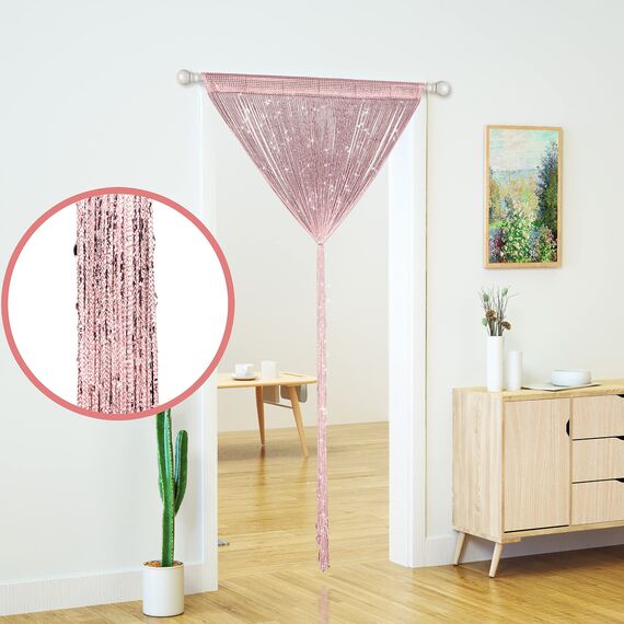 Fadenvorhänge für Türen, glitzernde Perlenvorhänge, Tür, glitzernde Perlen, Vorhang, offener Schrank, Wäsche, zum Aufhängen, Hippie-Glitzer-Perlen, Fenster, Mädchen, Panel, Hellrosa, 99 x 200 cm