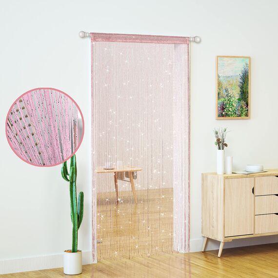 Fadenvorhänge für Türen, glitzernde Perlenvorhänge, Tür, glitzernde Perlen, Vorhang, offener Schrank, Wäsche, zum Aufhängen, Hippie-Glitzer-Perlen, Fenster, Mädchen, Panel, Hellrosa, 99 x 200 cm