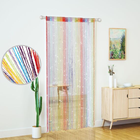 Transcosy Türfadenvorhänge, Wohnzimmer-Trennwand, zum Aufhängen, Hippie-Pailletten, Fransenvorhang, Schrank, Fenster, Wandpaneele, Küche, Party-Dekorationen, Quasten-Bildschirm (1, Regenbogen)