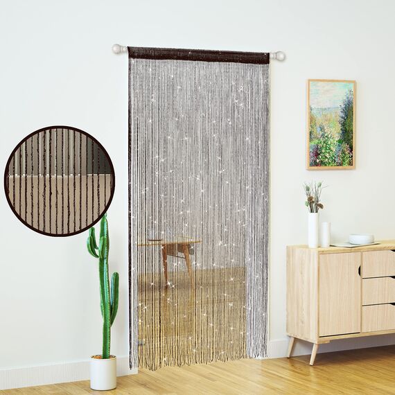 2 Stück Tür-Fadenvorhänge, Wohnzimmer-Trennwand, Schlafzimmer, Tür, hängende Hippie-Pailletten-Dekoration, Fransenvorhang, Schrank, Fenster, Wandpaneele, Küche, Boho (braun, 99x2 cm)