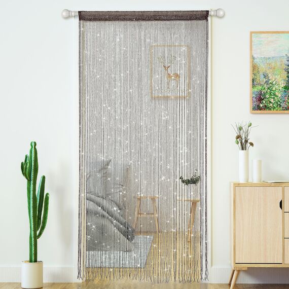 Tür-Fadenvorhänge, Wohnzimmer-Trennwand, Schlafzimmer, Tür, hängende Hippie-Pailletten-Dekoration, Fransenvorhang, Schrank, Fenster, Wandpaneele, Küche, Party-Dekorationen, Boho (braun, 99x200 cm)