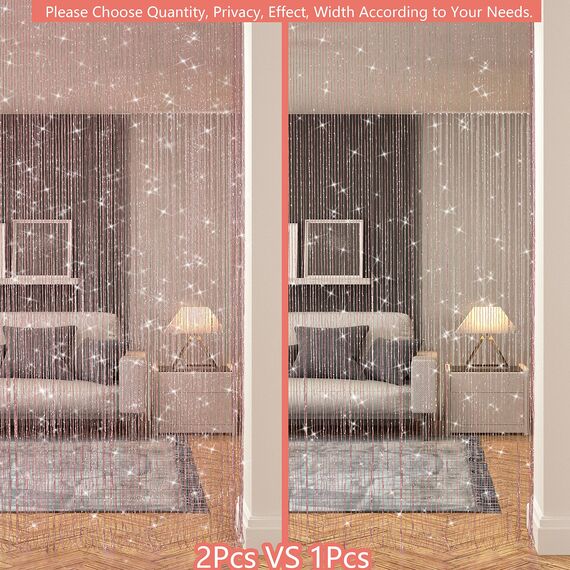 Fadenvorhänge für Türen, glitzernde Perlenvorhänge, Tür, glitzernde Perlen, Vorhang, offener Schrank, Wäsche, zum Aufhängen, Hippie-Glitzer-Perlen, Fenster, Mädchen, Panel, Hellrosa, 99 x 200 cm