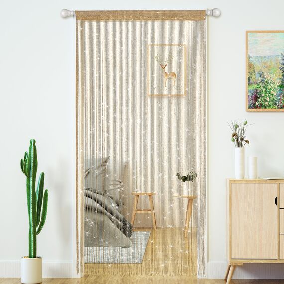 4 Stück Tür-Fadenvorhänge, Wohnzimmer-Trennwand, Schlafzimmer, Tür, hängende Hippie-Pailletten-Dekoration, Fransenvorhang, Schrank, Fenster, Wandpaneele, Küche, Boho (Champagner, 999990x2 cm)