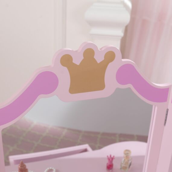 KidKraft Schminktisch Prinzessin mit Spiegel und Hocker aus Holz für Kinder, Frisiertisch mit Schublade und Stuhl, Kindertisch mit Hocker, Kinderzimmer Möbel, 76123