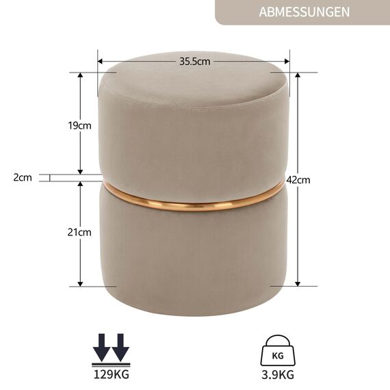 Duhome Sitzhocker Rund, Schminkhocker Samt Gepolsterter Polsterhocker Schminktisch Hocker Ottoman für Wohnzimmer Schlafzimmer Kinderzimmer, Cappuccino