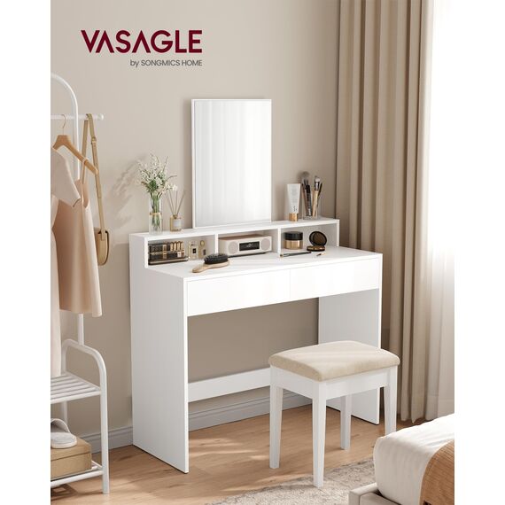 VASAGLE Dressing Table with Large Mirror,100x40x140cm, weihnachten, White RDT163W01