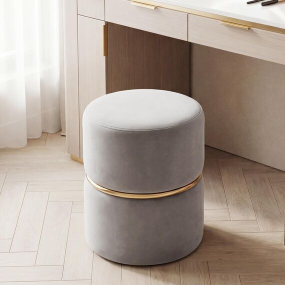 Duhome Sitzhocker Rund, Schminkhocker Samt Gepolsterter Polsterhocker Schminktisch Hocker Ottoman für Wohnzimmer Schlafzimmer Kinderzimmer, Grau