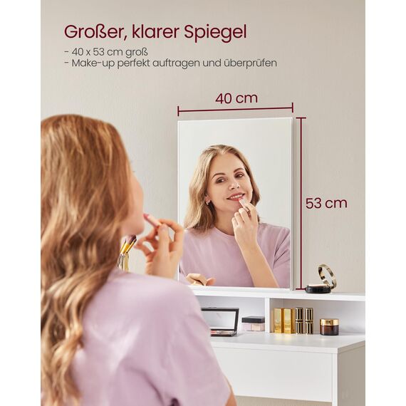 VASAGLE Dressing Table with Large Mirror,100x40x140cm, weihnachten, White RDT163W01